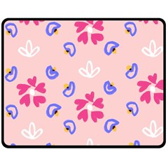 Flower Heart Print Pattern Pink Two Sides Fleece Blanket (medium)