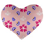 Flower Heart Print Pattern Pink Large 19  Premium Flano Heart Shape Cushions Back