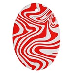 Red White Background Swirl Playful Ornament (Oval) Front