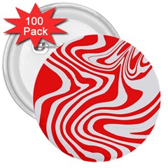 Red White Background Swirl Playful 3  Buttons (100 Pack) 