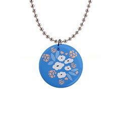 Doodle Flowers Leaves Plant Design 1  Button Necklace by Cemarart