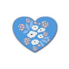Doodle Flowers Leaves Plant Design Rubber Heart Coaster (4 Pack)
