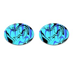 Mint Background Swirl Blue Black Cufflinks (oval)