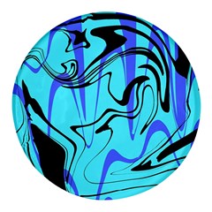 Mint Background Swirl Blue Black Round Glass Fridge Magnet (4 Pack) by Cemarart
