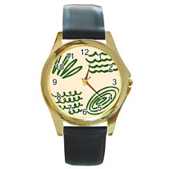 Elements Scribbles Wiggly Lines Round Gold Metal Watch