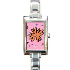 Doodle Flower Sparkles Orange Pink Rectangle Italian Charm Watch