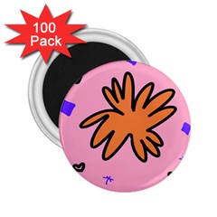 Doodle Flower Sparkles Orange Pink 2 25  Magnets (100 Pack) 