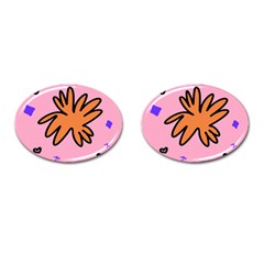 Doodle Flower Sparkles Orange Pink Cufflinks (oval) by Cemarart