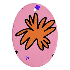 Doodle Flower Sparkles Orange Pink Oval Ornament (two Sides)