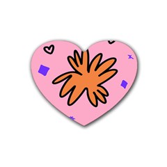 Doodle Flower Sparkles Orange Pink Rubber Heart Coaster (4 Pack)