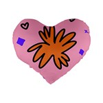 Doodle Flower Sparkles Orange Pink Standard 16  Premium Heart Shape Cushions Back