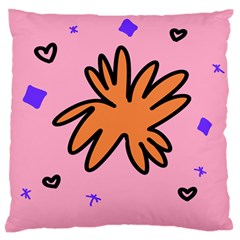 Doodle Flower Sparkles Orange Pink Large Premium Plush Fleece Cushion Case (one Side)