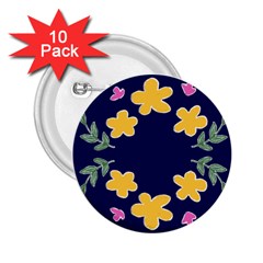 Doodle Flower Leaves Plant Design 2 25  Buttons (10 Pack) 