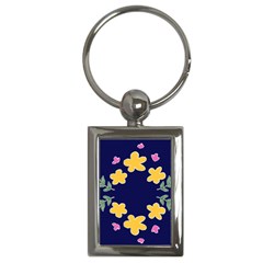 Doodle Flower Leaves Plant Design Key Chain (rectangle)