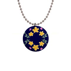 Doodle Flower Leaves Plant Design 1  Button Necklace