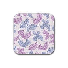 Leaves Line Art Background Rubber Coaster (square)