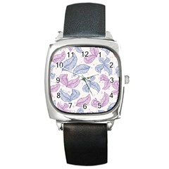 Leaves Line Art Background Square Metal Watch by Cemarart