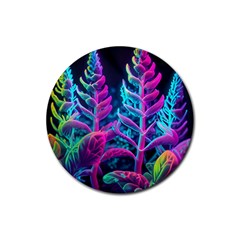 Spring Flower Neon Wallpaper Rubber Coaster (round)