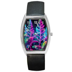 Spring Flower Neon Wallpaper Barrel Style Metal Watch