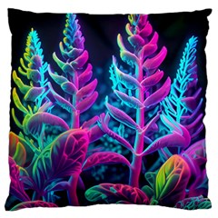 Spring Flower Neon Wallpaper Large Premium Plush Fleece Cushion Case (two Sides)