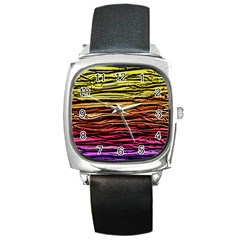 Rainbow Wood Digital Paper Pattern Square Metal Watch