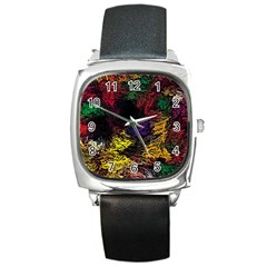 Floral Patter Flowers Floral Drawing Square Metal Watch