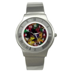 Floral Patter Flowers Floral Drawing Stainless Steel Watch