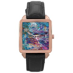 Abstarct Cobalt Waves Rose Gold Leather Watch 