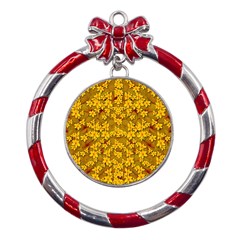 Blooming Flowers Of Lotus Paradise Metal Red Ribbon Round Ornament