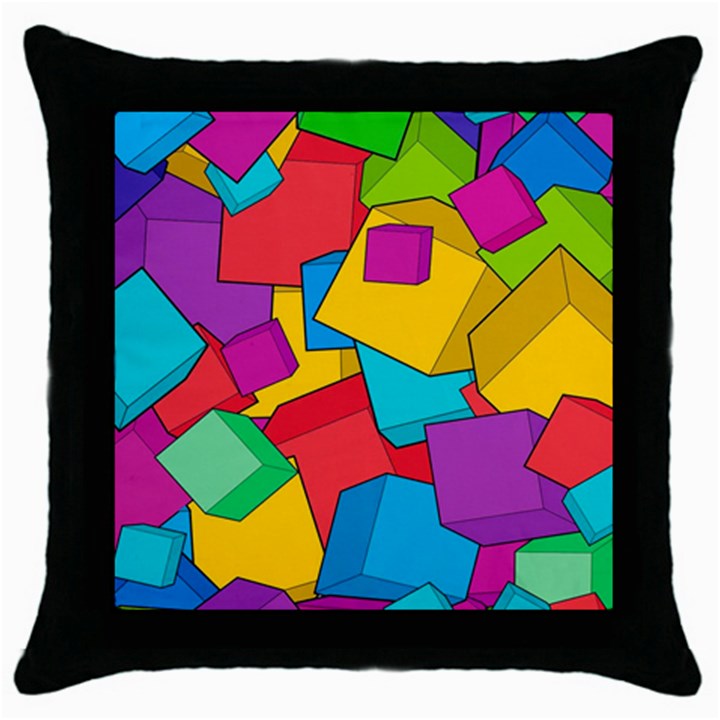 Abstract Cube Colorful  3d Square Pattern Throw Pillow Case (Black)