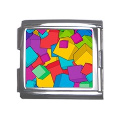 Abstract Cube Colorful  3d Square Pattern Mega Link Italian Charm (18mm)