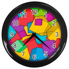 Abstract Cube Colorful  3d Square Pattern Wall Clock (Black)