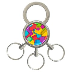 Abstract Cube Colorful  3d Square Pattern 3-Ring Key Chain