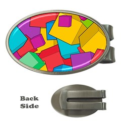 Abstract Cube Colorful  3d Square Pattern Money Clips (oval) 