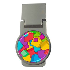 Abstract Cube Colorful  3d Square Pattern Money Clips (round) 