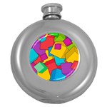 Abstract Cube Colorful  3d Square Pattern Round Hip Flask (5 oz) Front