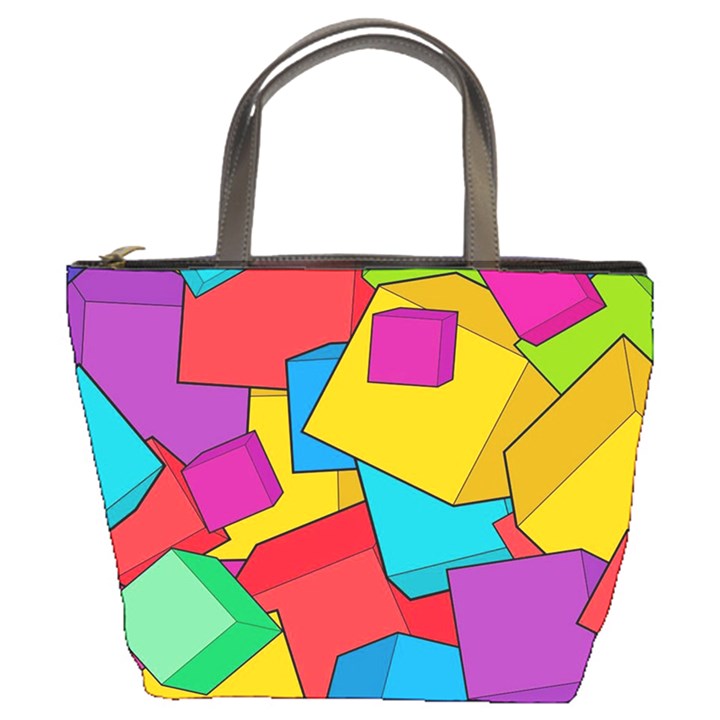 Abstract Cube Colorful  3d Square Pattern Bucket Bag
