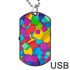 Abstract Cube Colorful  3d Square Pattern Dog Tag Usb Flash (one Side) by Cemarart