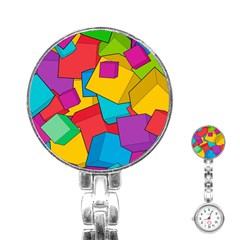 Abstract Cube Colorful  3d Square Pattern Stainless Steel Nurses Watch