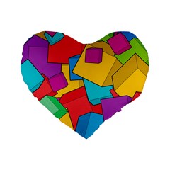 Abstract Cube Colorful  3d Square Pattern Standard 16  Premium Flano Heart Shape Cushions