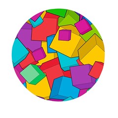 Abstract Cube Colorful  3d Square Pattern Mini Round Pill Box