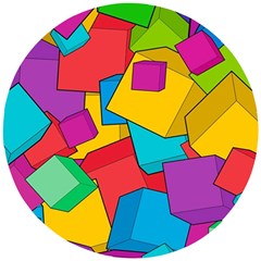 Abstract Cube Colorful  3d Square Pattern Wooden Puzzle Round