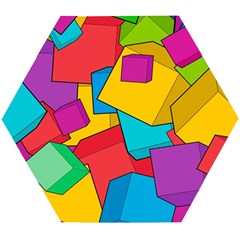 Abstract Cube Colorful  3d Square Pattern Wooden Puzzle Hexagon