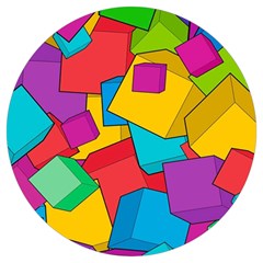 Abstract Cube Colorful  3d Square Pattern Round Trivet