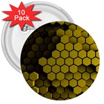 Yellow Hexagons 3d Art Honeycomb Hexagon Pattern 3  Buttons (10 pack)  Front
