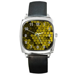 Yellow Hexagons 3d Art Honeycomb Hexagon Pattern Square Metal Watch