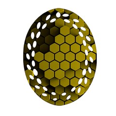 Yellow Hexagons 3d Art Honeycomb Hexagon Pattern Oval Filigree Ornament (two Sides)