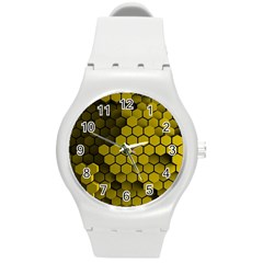 Yellow Hexagons 3d Art Honeycomb Hexagon Pattern Round Plastic Sport Watch (m) by Cemarart
