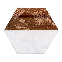 Fractal Cube 3d Art Nightmare Abstract Marble Wood Coaster (hexagon)  by Cemarart