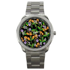 Flowers Pattern Art Floral Texture Sport Metal Watch